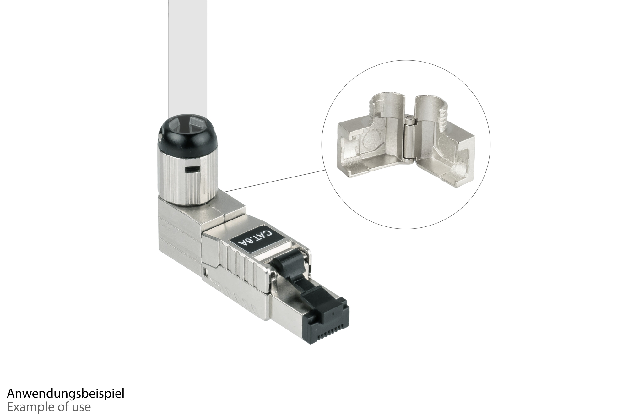 RJ45 Stecker Cat. 6A, werkzeuglos / feldkonfektionierbar, STP geschirmt, Metall, 5 Richtungen, Good Connections®