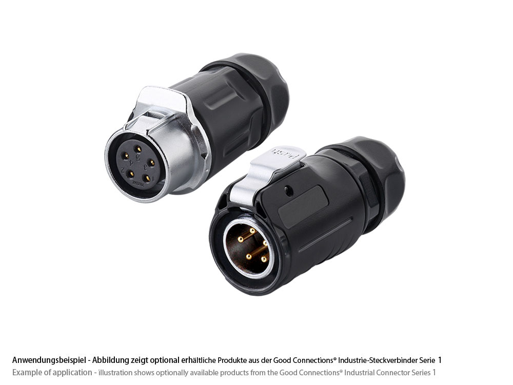 Industrie-Steckverbinder S1 - Power (5-Pin) Buchsenstecker mit Klick-Arretierung, Lötanschluss, M20, IP65/67, Good Connections®
