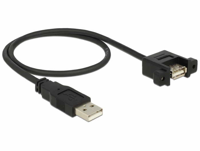 Kabel USB 2.0 Typ-A Stecker an USB 2.0 Typ-A Buchse zum Einbau, schwarz, 0,5 m, Delock® [85461]