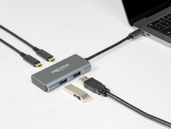 Externer USB 3.2 Gen 2 USB Type-C™ Hub mit 2 x USB Typ-A und 2 x USB Type-C™, Delock® [63260]