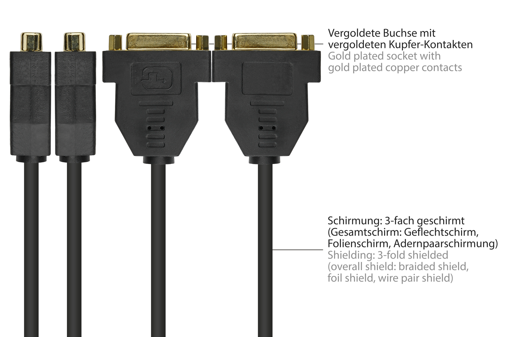 Adapterkabel DisplayPort 1.2 Stecker an DVI-I 24+5 Buchse, schwarz, 0,2m, Good Connections®