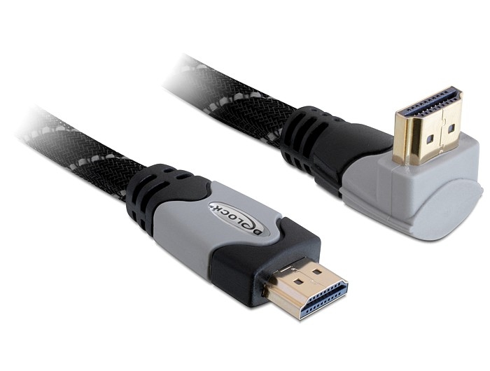 Anschlusskabel High Speed HDMI® mit Ethernet, einseitig nach oben gewinkelt, 5m, grau, Delock® [83077]
