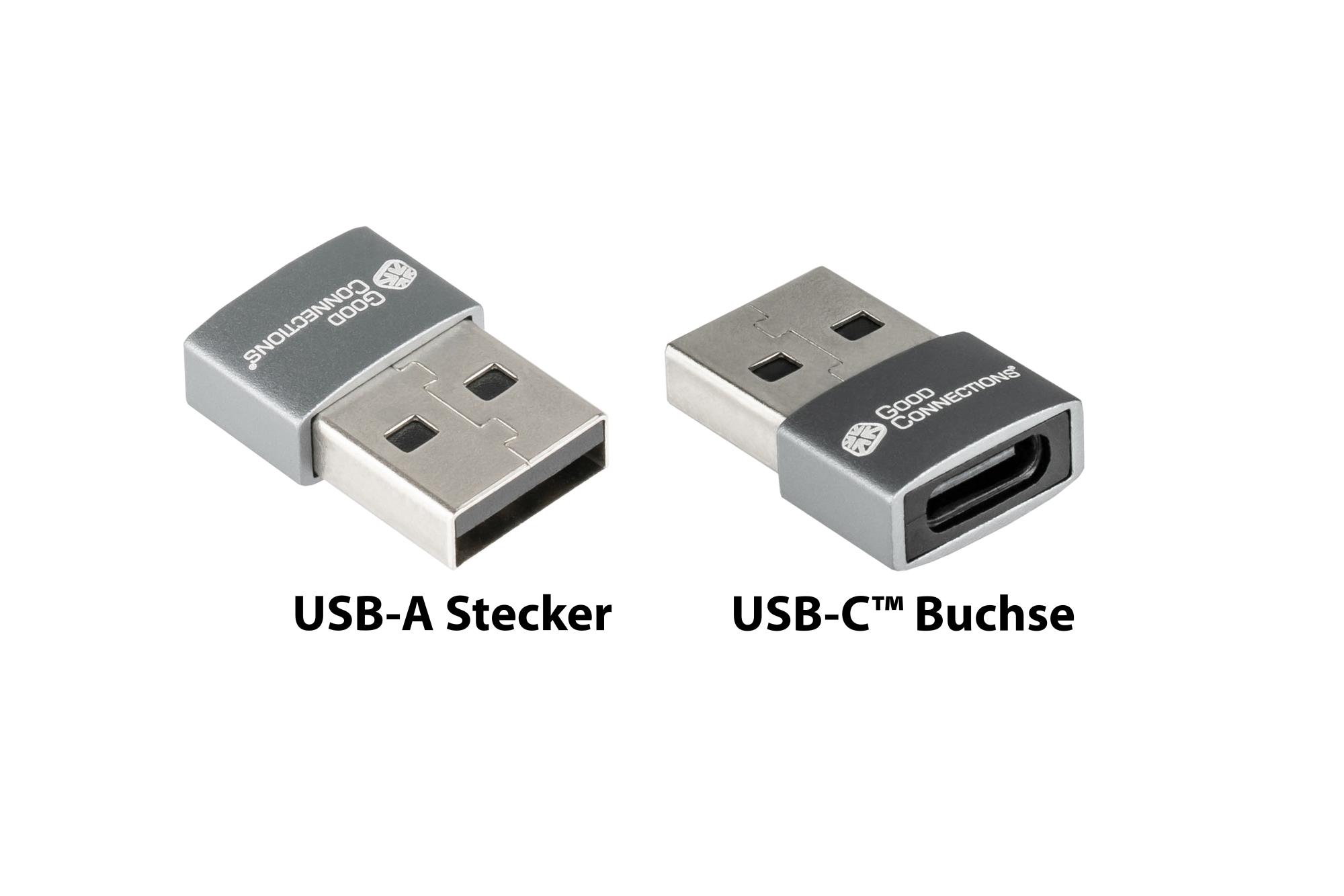 Adapter USB 2.0 Stecker A an USB-C™ Buchse, Aluminiumgehäuse, grau, 3er-Set, Good Connections®