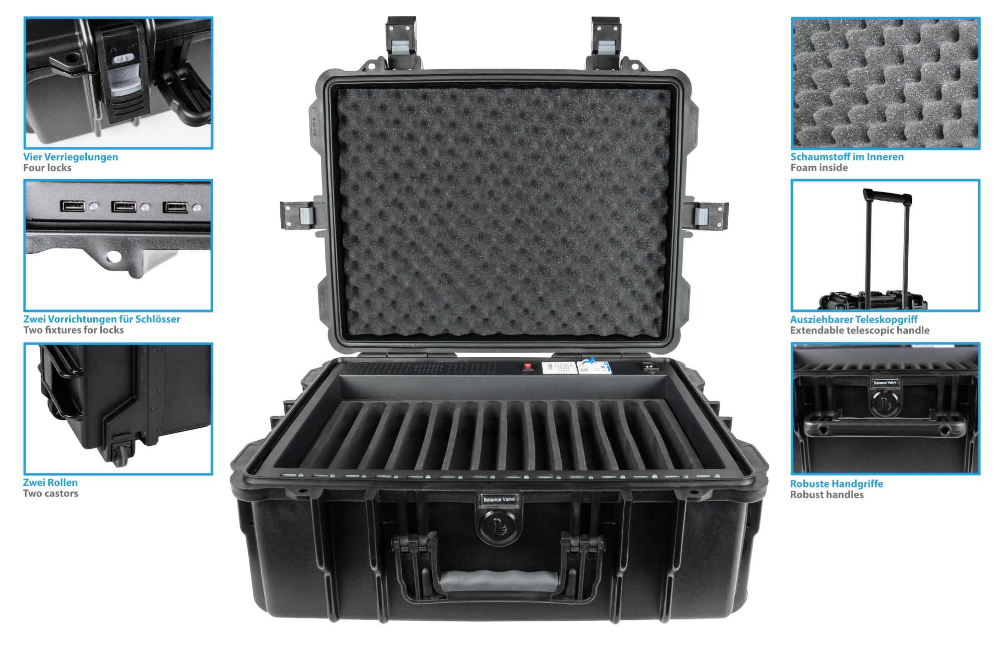 Good Connections® ATON4 T14 Tablet-Ladetrolley, USB-A Ausführung, spritzwassergeschützt, schwarz