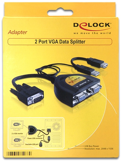 2 Port VGA Data Splitter 450 MHz, Delock ® [61968]