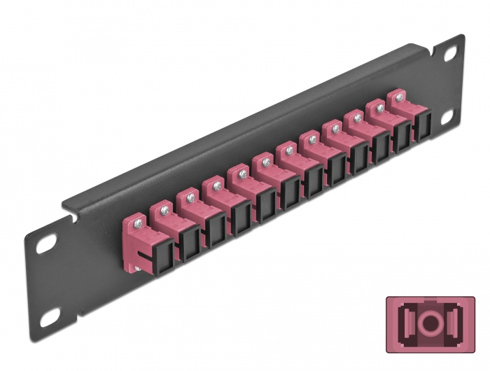 10" LWL Patchpanel 12 Port SC Simplex violett 1 HE schwarz, Delock® [66764]