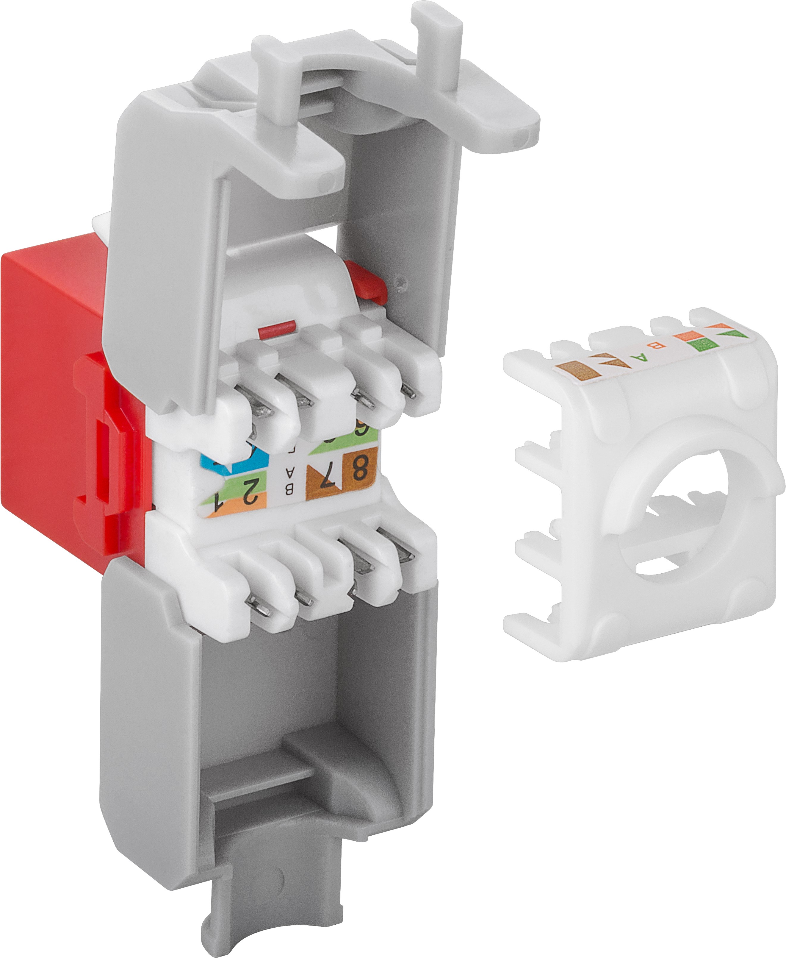 KeyStone RJ45 Jack, Cat. 6a, ungeschirmt, 500MHz, weiß/rot