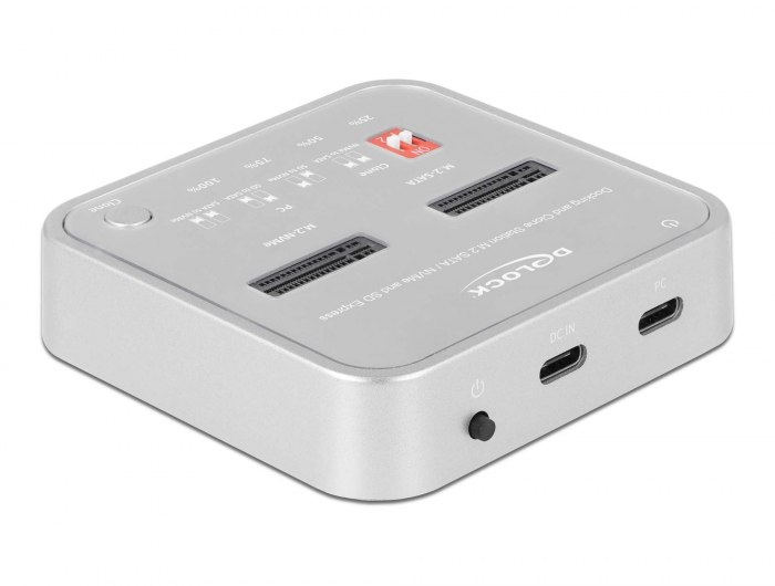 Dockingstation für 1 x M.2 NVMe SSD + 1 x M.2 SATA SSD mit SD Express (SD 7.1) Card Reader und Klon Funktion, Delock® [64138]