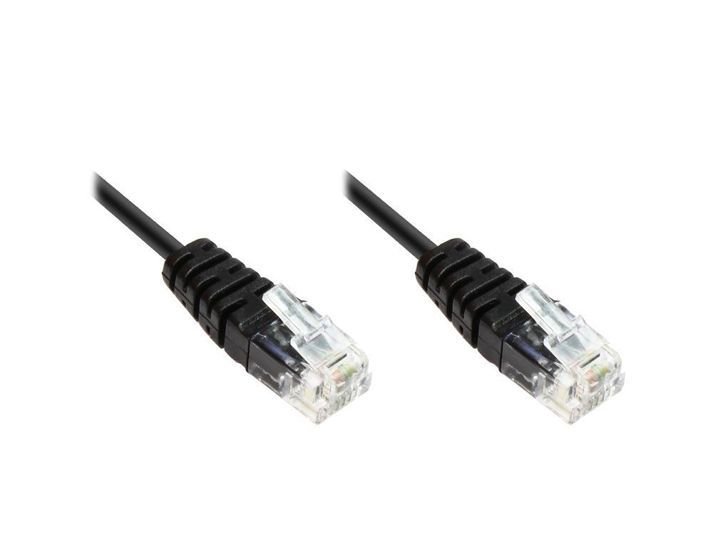 ISDN-Anschlusskabel, 2x RJ11 Stecker, 4-adrig, rund, schwarz, 3,5m, Good Connections®