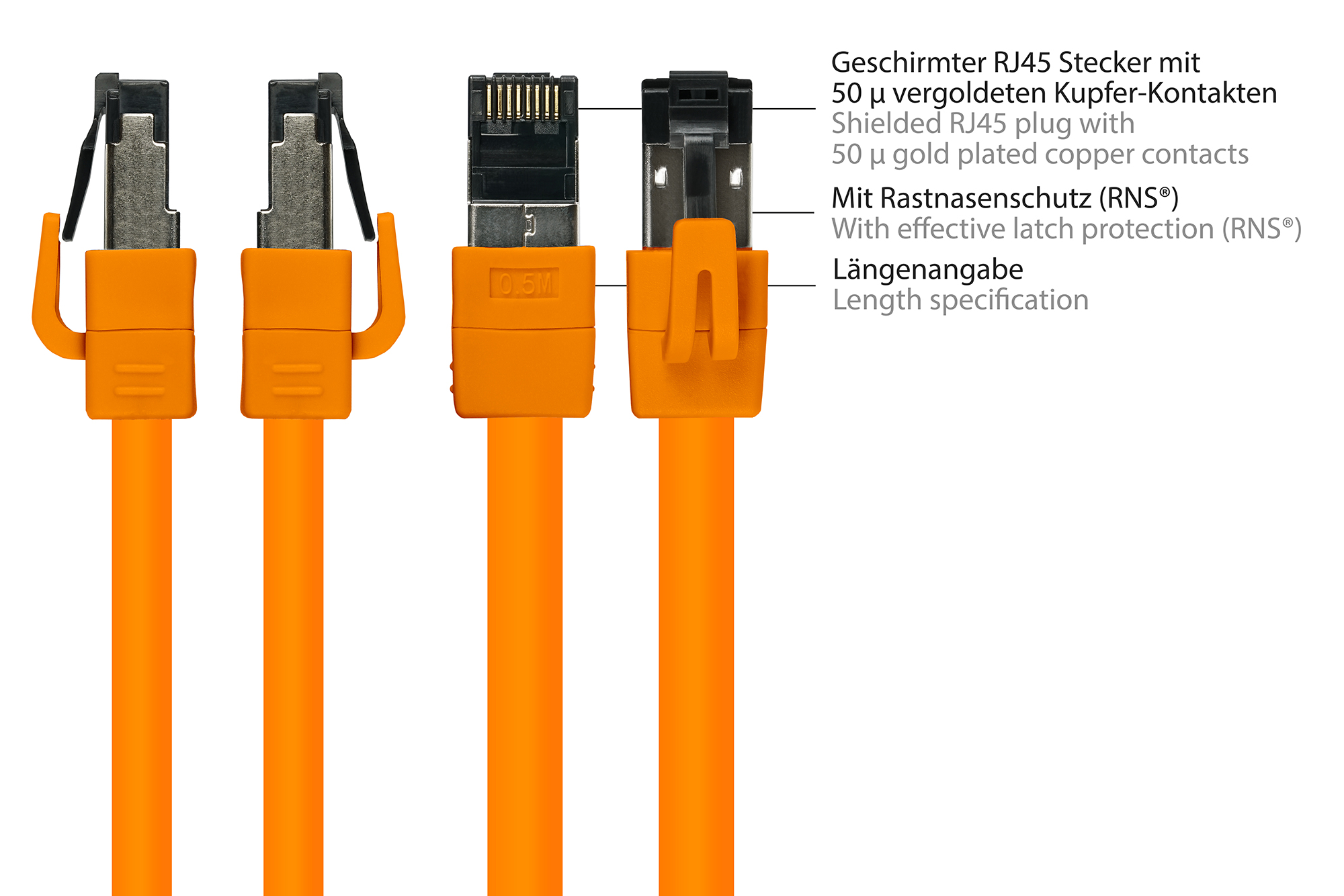 RNS® Patchkabel Cat. 8.1, S/FTP, PiMF, halogenfrei (LSZH), 2000MHz, 40Gbit/s, orange, 5m, Good Connections®