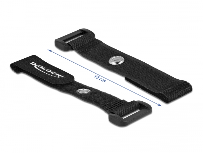 Klett-Kabelbinder mit Schlaufe und Befestigungsöse L 150 x B 20 mm schwarz 5 Stück, Delock® [19537]