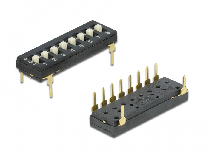 DIP-Schalter Tri-State 8-stellig 2,54 mm Rastermaß THT vertikal schwarz 2 Stück, Delock® [66306]