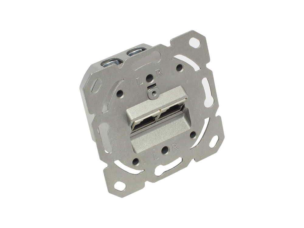 Netzwerkdose Cat. 6, 2xRJ45, geschirmt, Unterputzdose, inkl. Zentralstück und Abdeckrahmen, verkehrsrot RAL3020, Good Connections