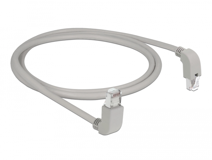 Netzwerkkabel RJ45 Cat.6A S/FTP oben / unten gewinkelt, grau, 1 m, Delock® [85871]