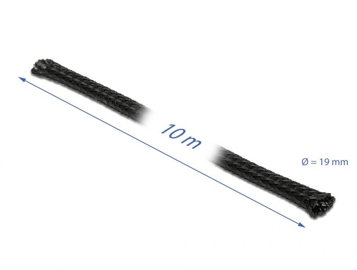 Geflechtschlauch dehnbar 10 m x 19 mm schwarz, Delock® [18903]