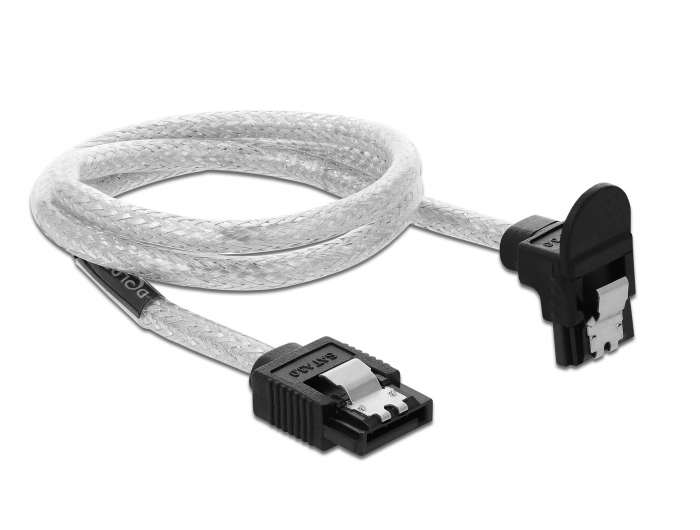 SATA 6 Gb/s Kabel gerade auf unten gewinkelt, transparent, 0,5 m, Delock® [85346]