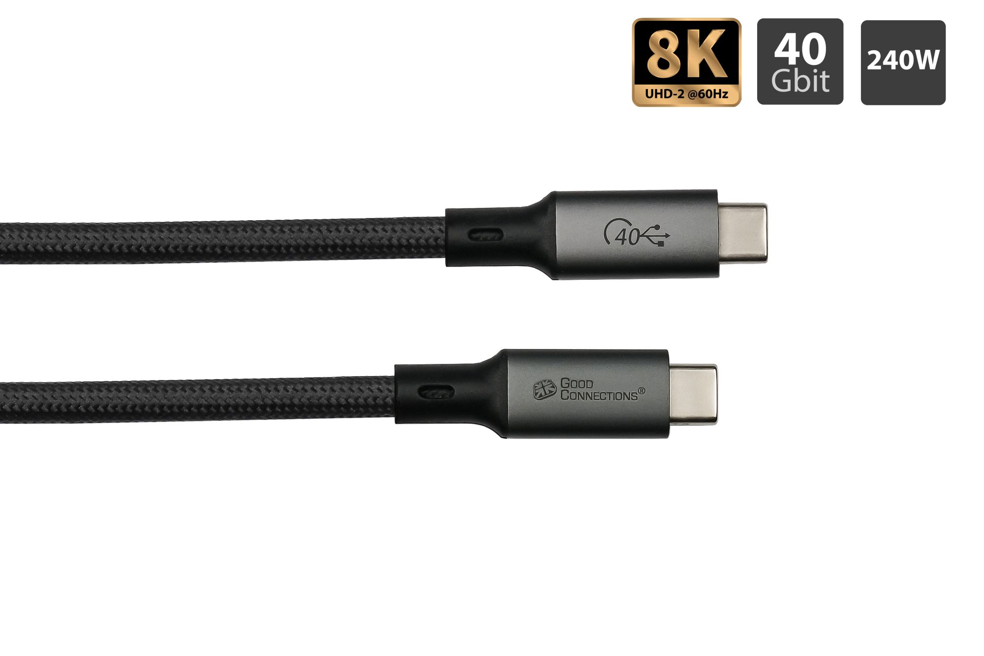 Magnetisches USB 4.0 Gen. 3x2 Spiralkabel (40GBit/s, 240W, 8K@60Hz), USB-C™ Stecker an USB-C™ Stecker, schwarz, 1m, Good Connections®