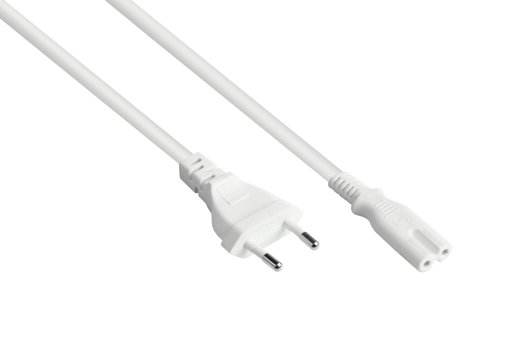 Euro-Netzkabel Euro-Stecker Typ C (gerade) an C7/Euro 8 Buchse (gerade), weiß, 0,75 mm², 7,5 m, Good Connections®