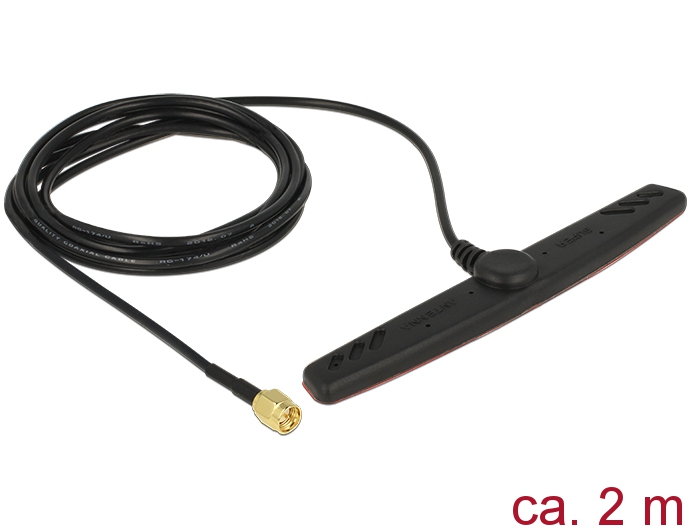 GSM UMTS LTE Antenne SMA Stecker 2,5 dBi 2 m RG-174 omnidirektional Klebemontage, Delock® [89494]