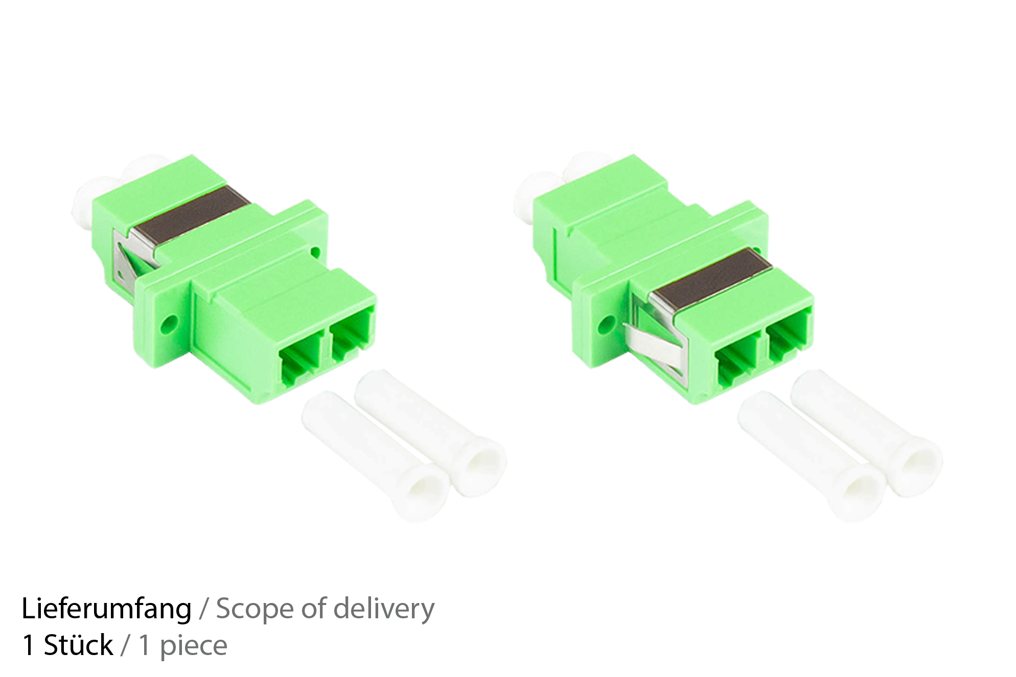 LWL Duplex Kupplung, LC (APC) an LC (APC), OS2, Singlemode, Kunststoffgehäuse mit Flansch, Keramikhülse, grün, Good Connections®