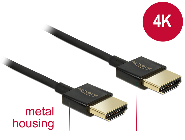 Kabel High Speed HDMI mit Ethernet - HDMI-A Stecker an HDMI-A Stecker 3D 4K 2 m Slim Premium, Delock® [84773]