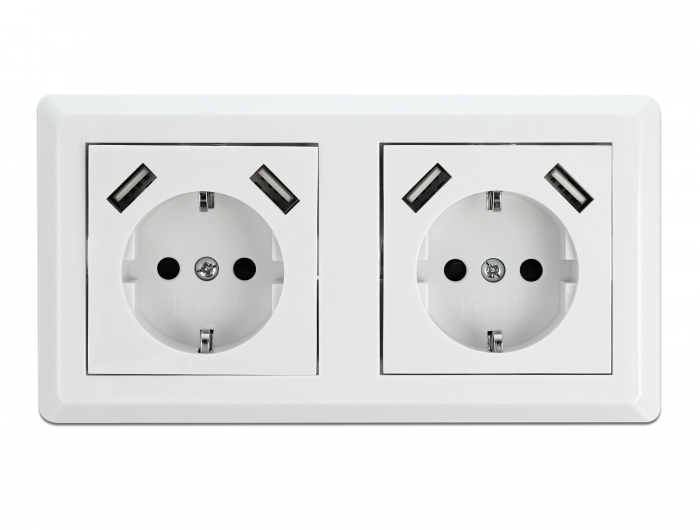 2-fach Einbausteckdose mit 4 x USB Typ-A Ladeport 2 x 2,8 A , Delock® [11475]