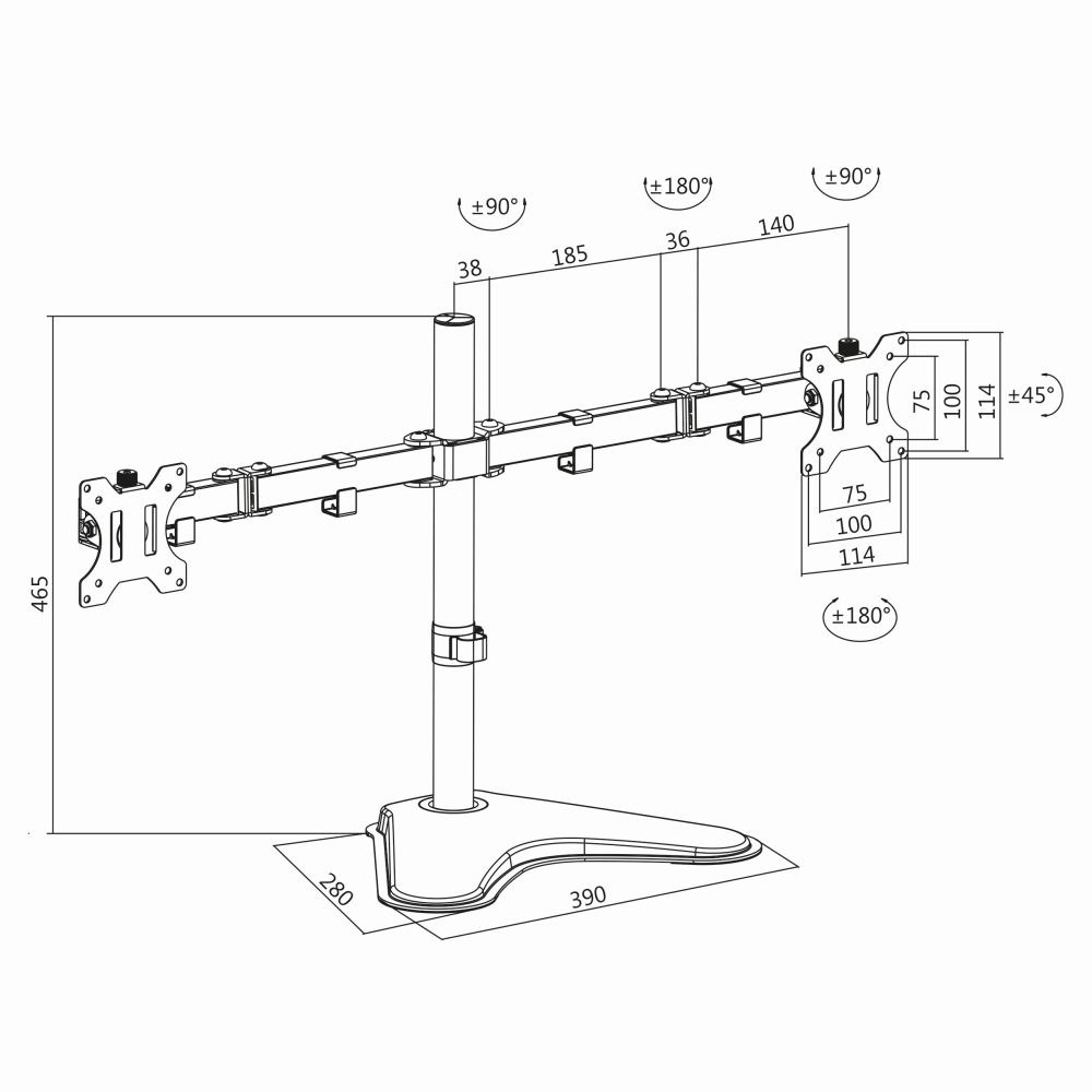 2-fach Monitor-Schreibtischständer, neigbar -45°/+45°, schwenkbar -90°/+90°, drehbar -180°/+180°, 13"-32", LogiLink® [BP0045]