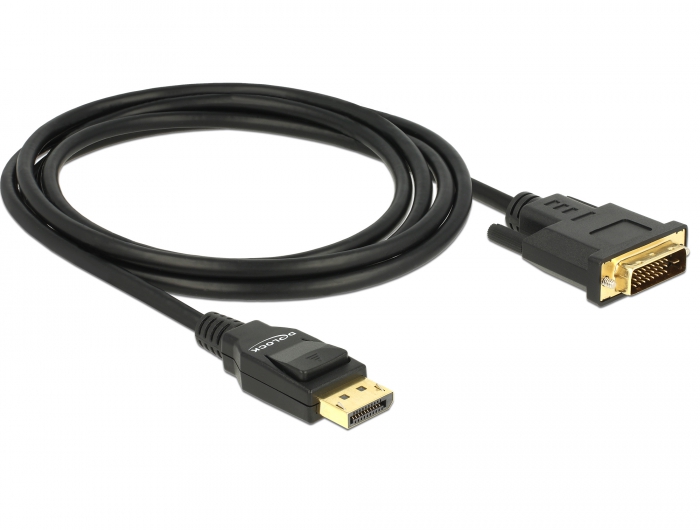 Kabel Displayport 1.2 Stecker an DVI 24+1 Stecker, passiv, schwarz, 2 m, Delock® [85313]
