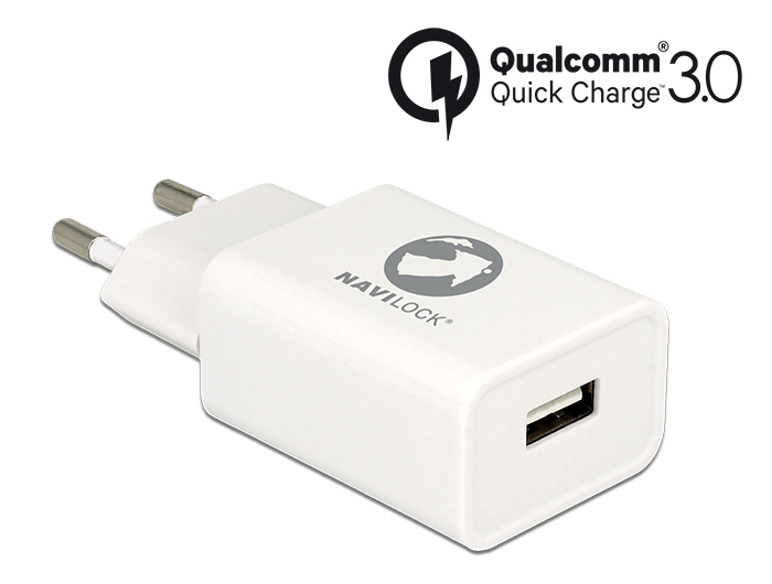 Ladegerät 1 x USB Typ A mit Qualcomm® Quick Charge™ 3.0 weiß, Navilock® [62969]