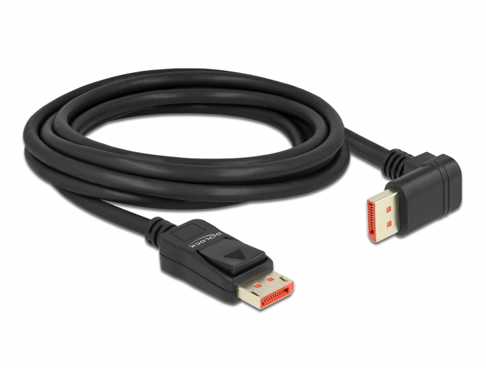 DisplayPort Kabel Stecker gerade zu Stecker 90° unten gewinkelt 8K 60 Hz, schwarz, 3 m, Delock® [87052]