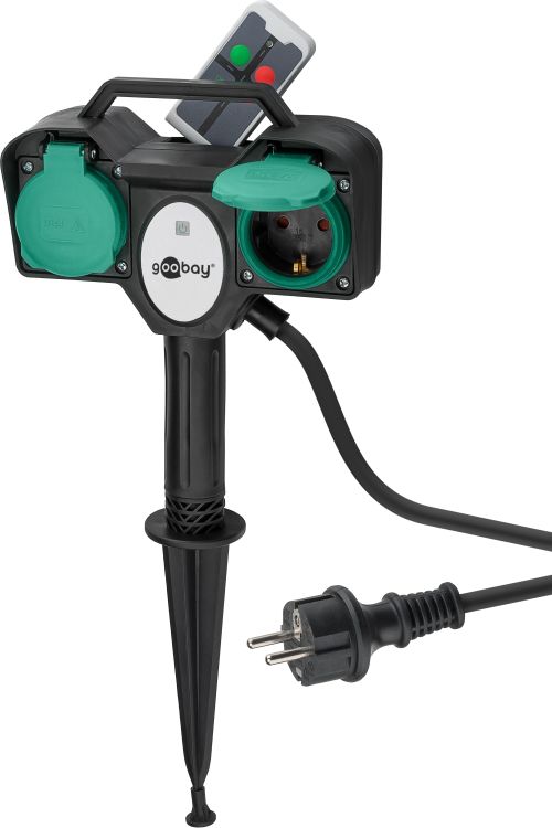 Gartensteckdose 2-fach, speziell für den Außenbereich geeignet, spritzwassergeschützt IP44, mit Fernbedienung
