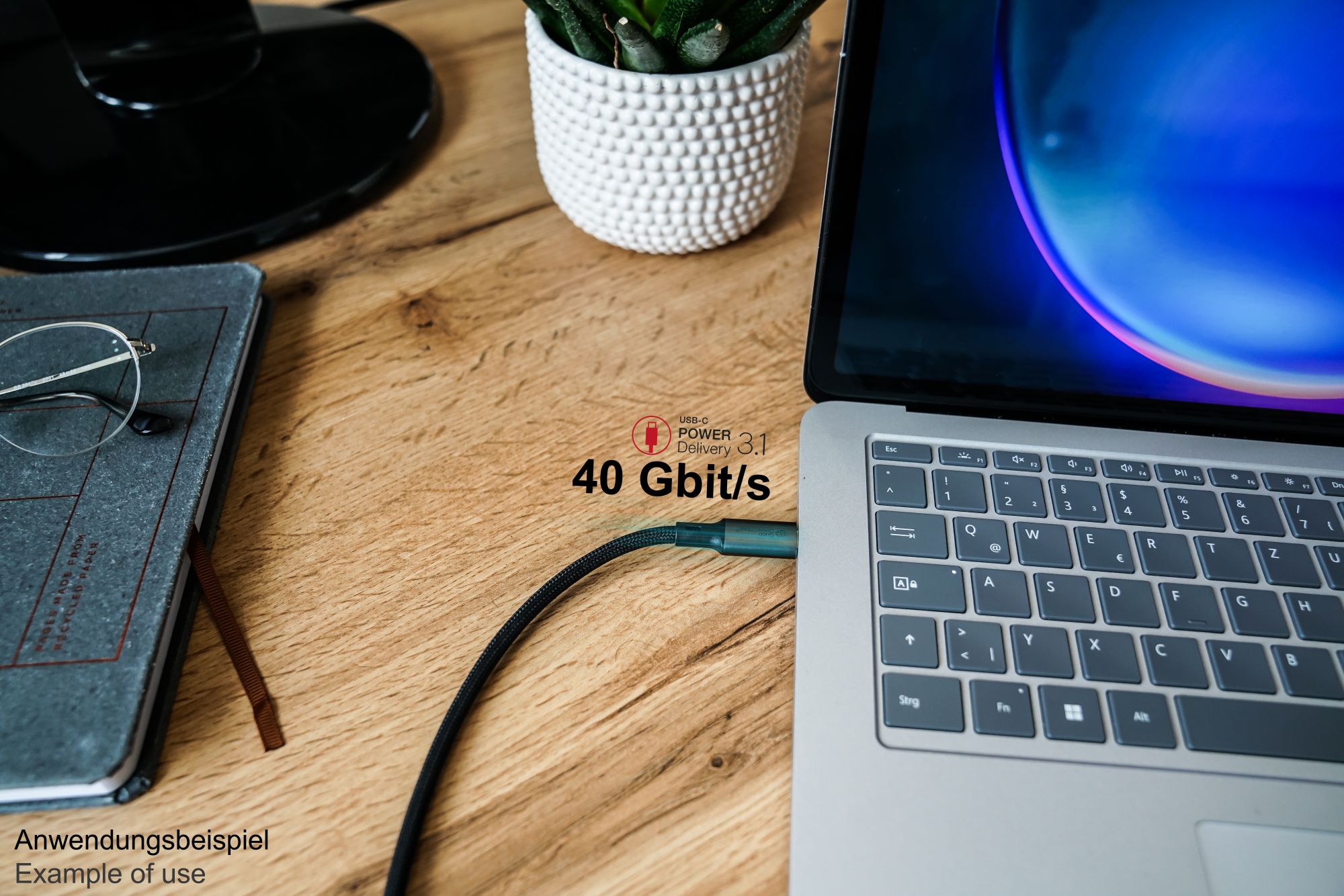 Magnetisches USB 4.0 Gen. 3x2 Spiralkabel (40GBit/s, 240W, 8K@60Hz), USB-C™ Stecker an USB-C™ Stecker, schwarz, 1m, Good Connections®