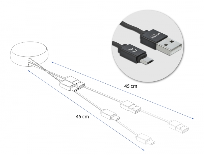 USB 2.0 Aufrollkabel Typ-A zu Micro-B schwarz, Delock® [85818]