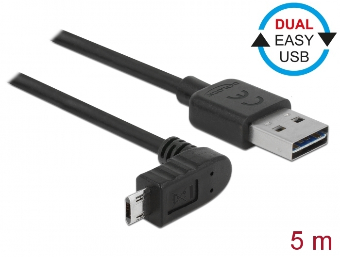 Kabel EASY-USB 2.0 Typ-A Stecker > EASY-USB 2.0 Typ Micro-B Stecker gewinkelt oben / unten, schwarz, 5 m, Delock® [85561]
