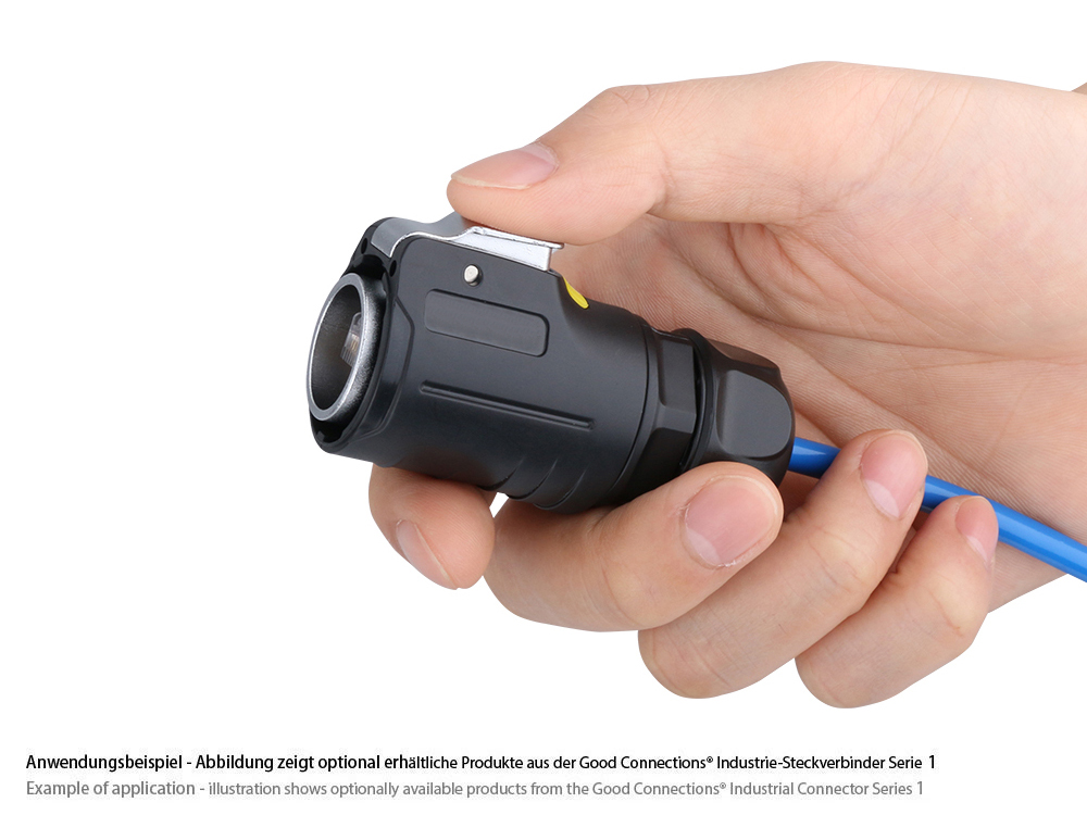 Industrie-Steckverbinder S1 - Unbestückter Stecker mit Klick-Arretierung, Aussparung für RJ45 Stecker, M24, IP65/67, Good Connections®