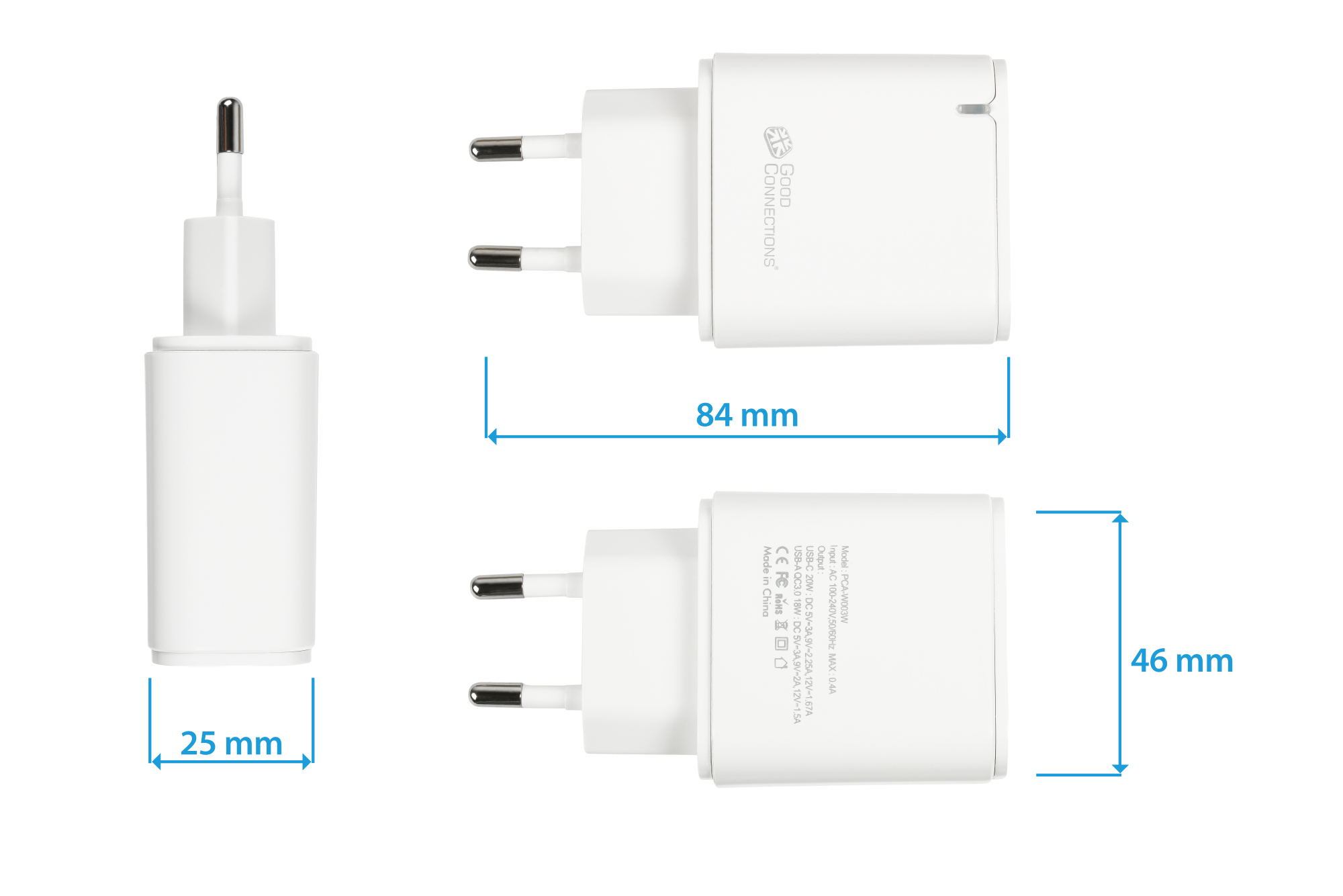USB-Schnellladegerät 20W, 2-Port (1x USB A, 1x USB C™), PD 3.0, weiß, Good Connections®