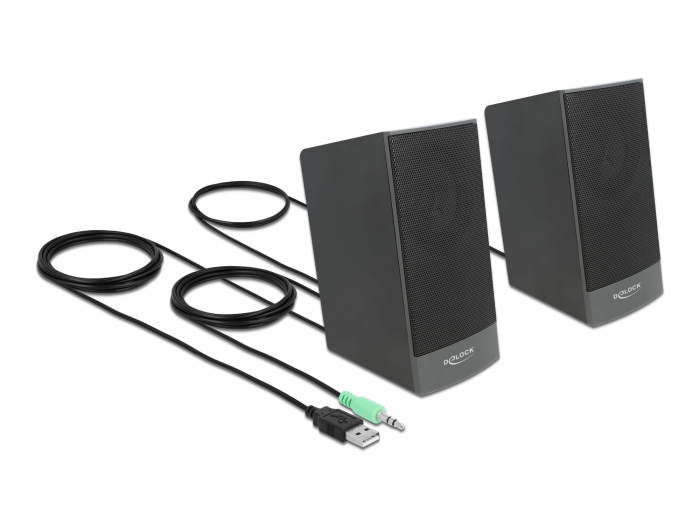 Stereo 2.0 PC Lautsprecher mit 3,5 mm Klinkenstecker und USB Stromversorgung, Delock® [27001]