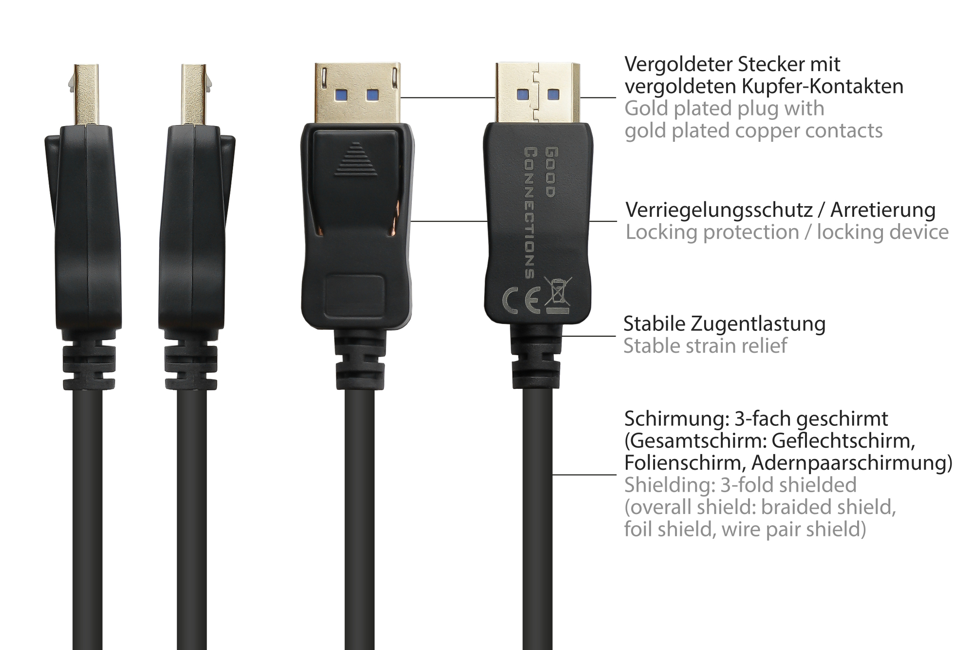 DisplayPort 2.0 Kabel, 54 Gbit/s, UHBR 13.5, 4K @240Hz / 8K @60Hz, Kupferleiter, schwarz, 3m, Good Connections®