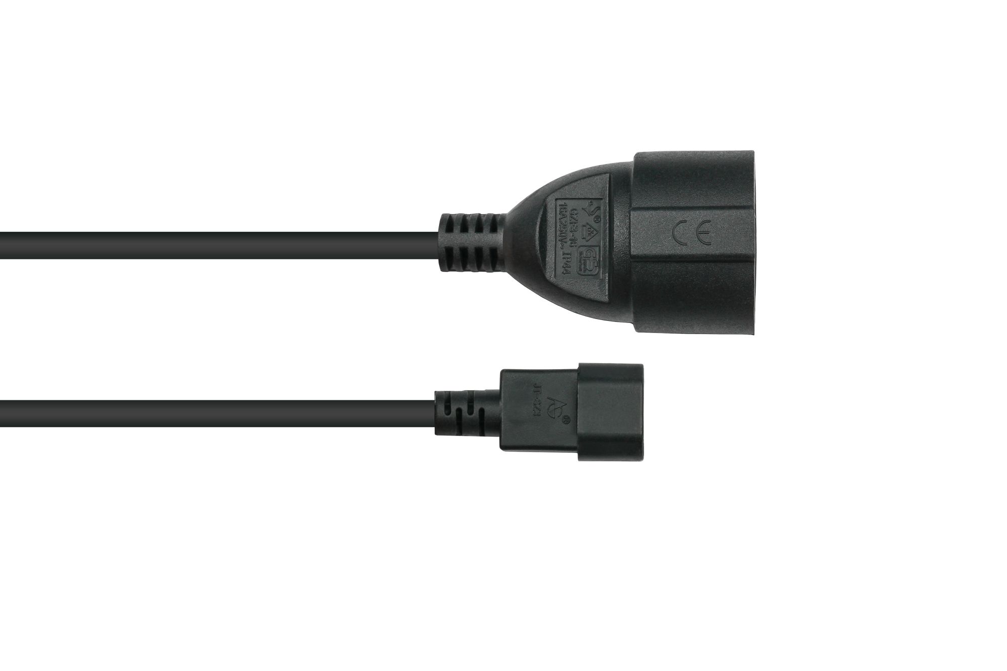 kabelmeister® Netzkabel / Adapterkabel USV,  Kaltgeräte-Stecker C14 (gerade) an Schutzkontakt-Buchse Typ F (gerade), schwarz, 0,75mm², 0,5m