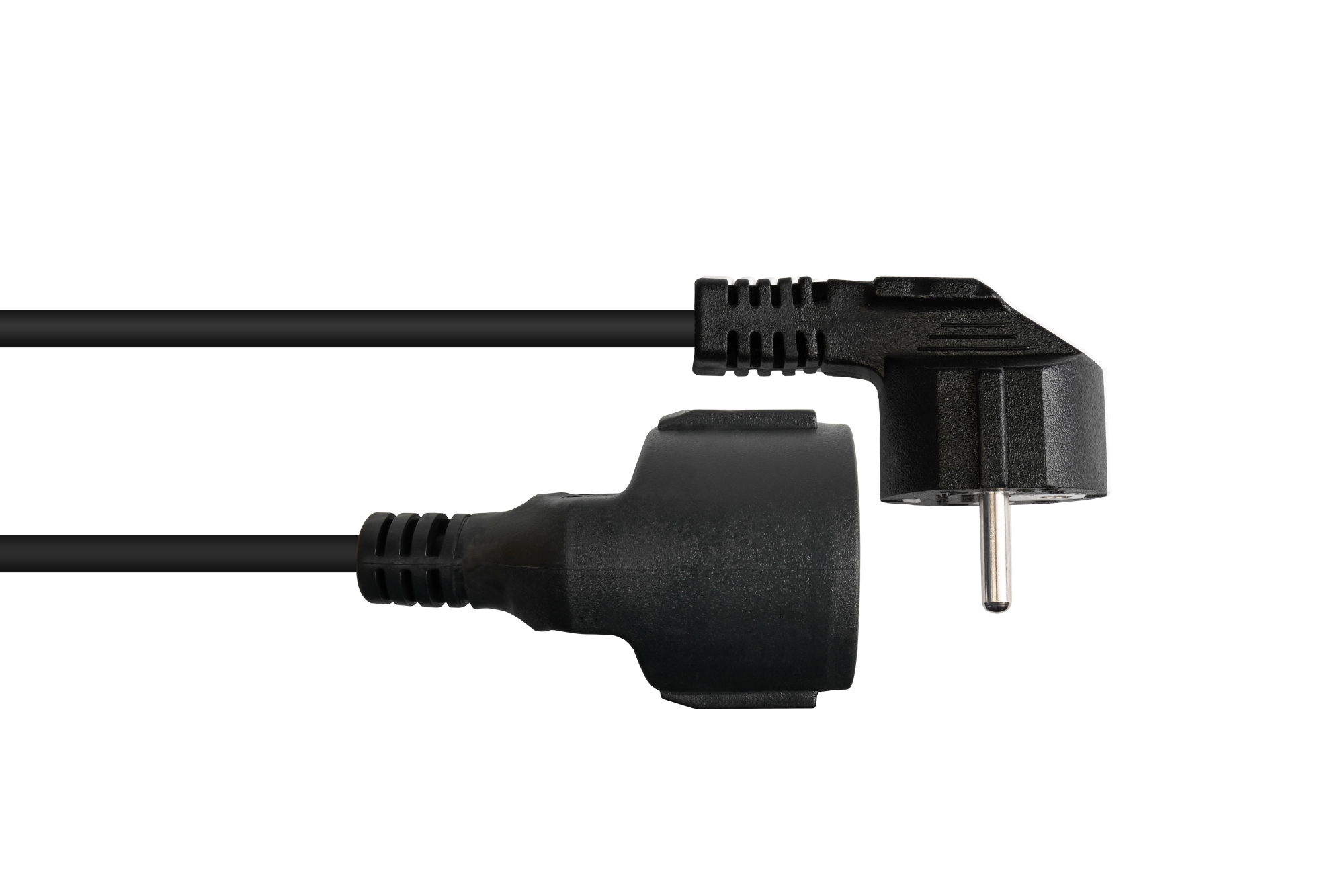 Verlängerung Schutzkontakt-Stecker Typ E+F (CEE 7/7, gewinkelt) an Buchse Typ F (CEE 7/3, gerade), schwarz, 1,50 mm², 10 m, Good Connections®