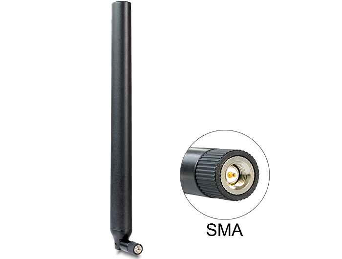 LTE Antenne SMA Stecker 0,1 - 4,5 dBi omnidirektional mit Kippgelenk schwarz, Delock® [88436]