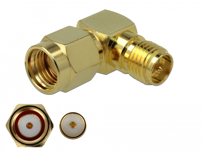 Adapter RP-SMA Stecker an RP-SMA Buchse 90° 3 GHz, Delock® [89968]