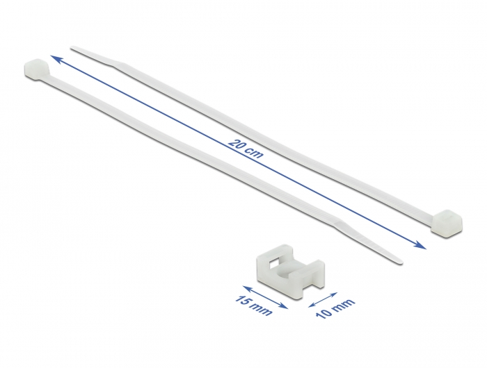 Schraubhalter 15 x 10 mm mit Kabelbinder L 200 x B 3,6 mm weiß, Delock® [18883]