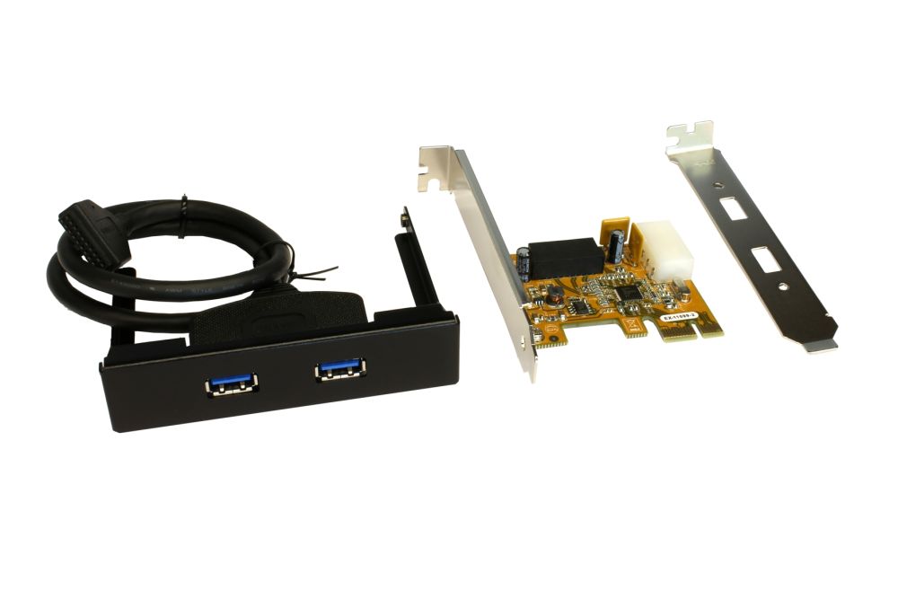 USB 3.0 PCIe Karte für 3.5" Fronteinbau mit 2-Ports, +5V/900mA am-Port mit Strom vom PC-Netzteil, Exsys® [EX-11099-2]