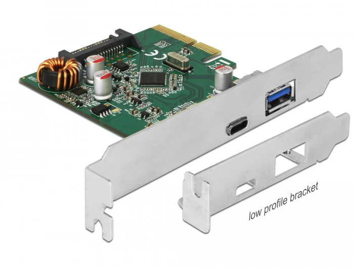 PCI Express x4 Karte an 1x extern USB-C™ Buchse + 1x extern USB Typ-A Buchse SuperSpeed USB 10 Gbps (USB 3.1 Gen.2), Delock® [90299]