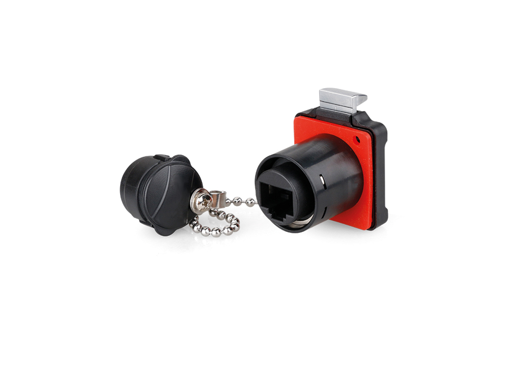 Industrie-Steckverbinder S2 - RJ45 Durchführungskupplung mit Arretierung und Flansch, RJ45 Buchse beidseitig, M24, IP67, Good Connections®