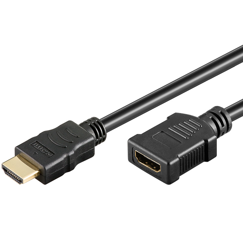 High-Speed-HDMI®-Kabel mit Ethernet, vergoldete Stecker, Stecker A an Kupplung A, schwarz, 0,5m, Good Connections®