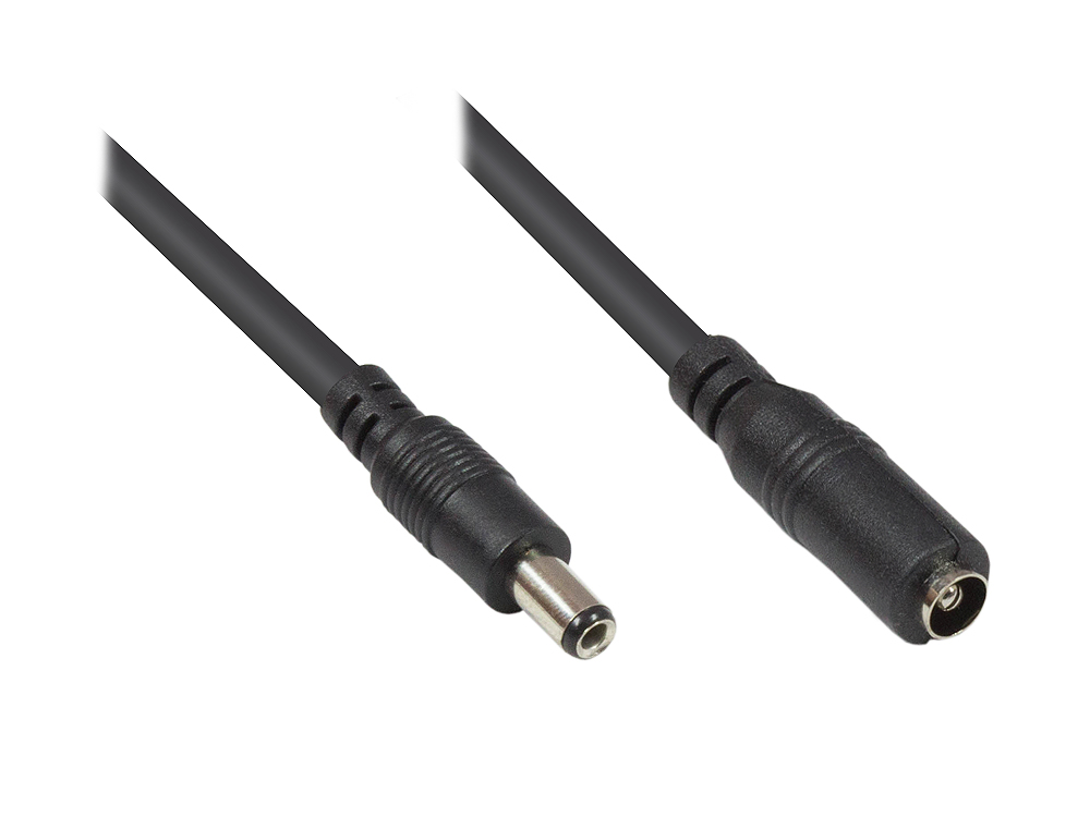 Niedervolt-Verlängerungskabel, 5,5mm x 2,5mm Stecker an Kupplung, schwarz, 3m, Good Connections®