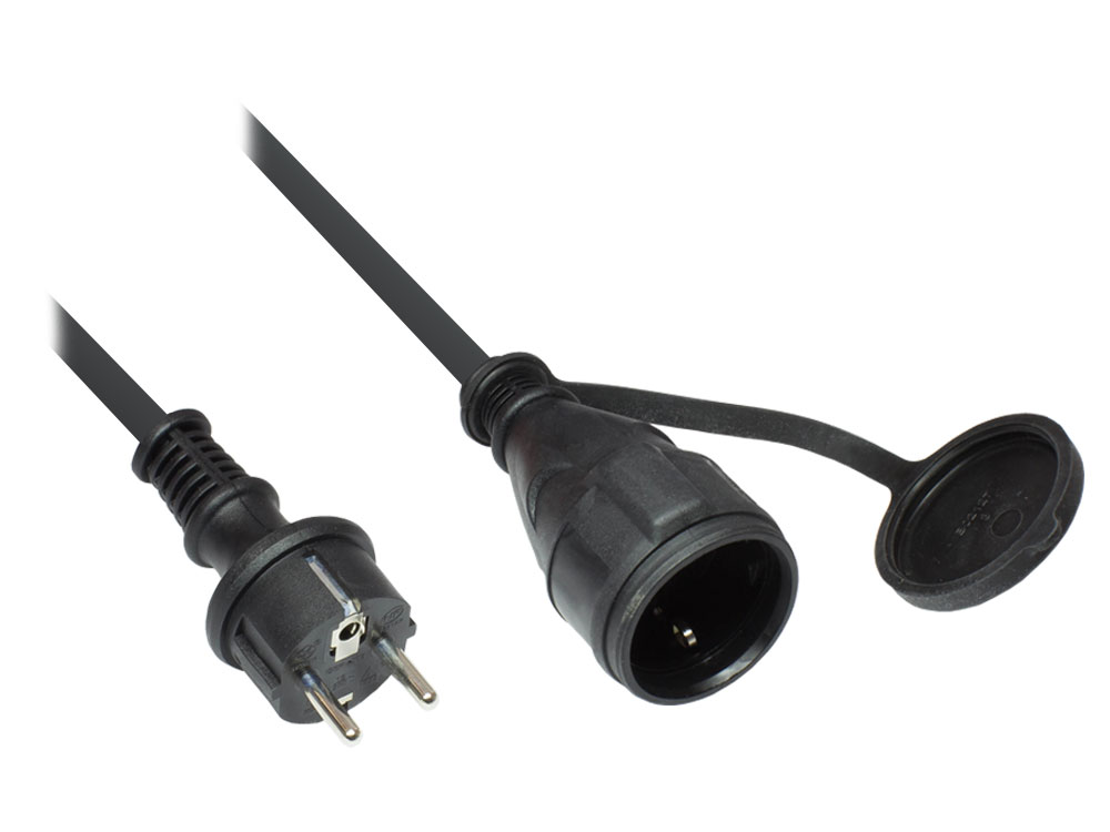 Schutzkontaktverlängerung Stecker an Buchse Typ F, Schutzart IP44, schwarz, 25m, Good Connections®