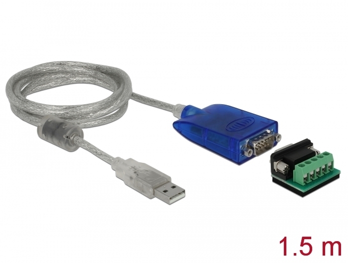 Adapter USB Typ-A an Seriell RS-422/485 DB9 mit Überspannungsschutz 600 W und erweiterter Temperaturbereich, Delock® [64055]